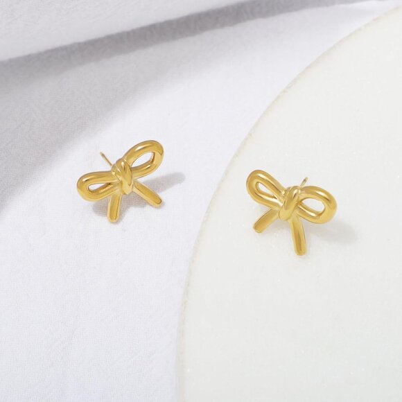 Women's 18K Gold-plated Zircon Earrings Hoop Dangle Bow 2 Earring Silver Gold - Picture 4 of 7